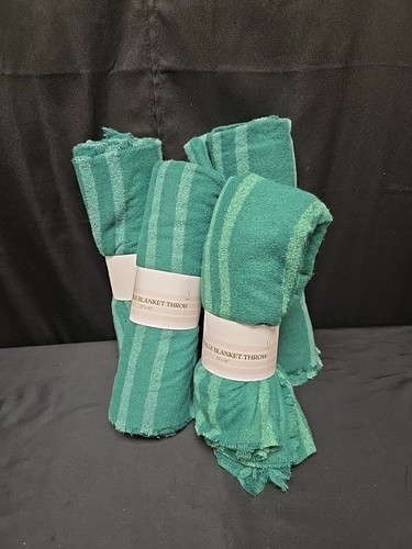 4pc Lot Green Chenille Blanket Throws 50" x 60"