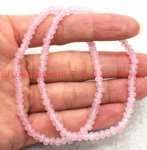 Natural 2 Pcs 2x4mm Faceted Pink Rose Quartz Gems Rondelle Beads Bracelet 7.5in - Picture 6 of 12