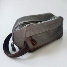 S-Zone Gray Canvas & Leather Toiletry Travel ...
