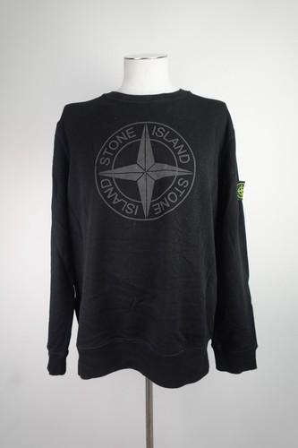 Stone Island, Stone Island Men Black Logo Cotton Crewneck Sweatshirt XL Vintage Casual Italy