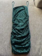Fashion Nova Green Sequin Ruched Knit Lined Bodycon Mini Dress Spaghetti S