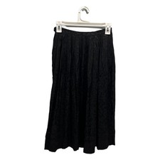 Vintage Skirt Womens 8 Black Satin Floral Pleated Midi Fairy Whimsigoth Witchy