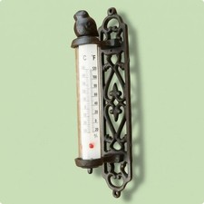 Cast Iron Wall Thermometer Ornate House Decor Dark Metal Finish