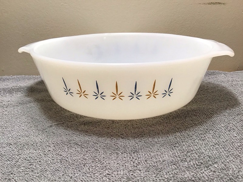 Vintage Anchor Hocking Fire King Atomic Star Burst Casserole Dish