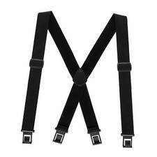 1.5 Inch Wide Men's Belt Clip Suspenders x Back Hook End Adjustable Belt Black