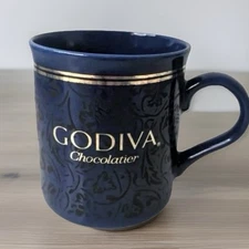GODIVA CHOCOLATIER Ceramic COFFEE MUG Blue & Black