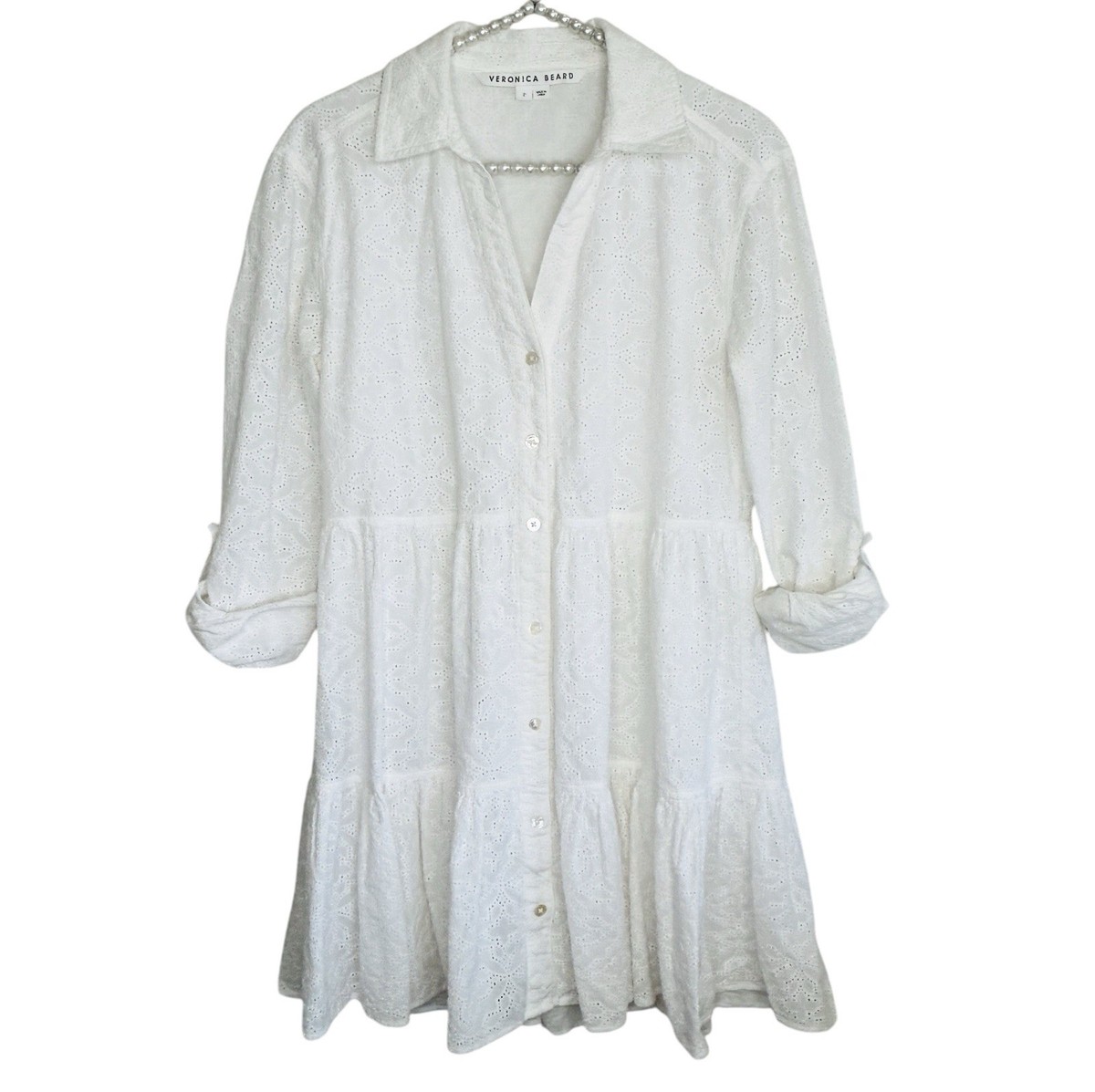 Veronica Beard Atari Eyelet Dress Sz 2 Cottage Boho Mini Coastal Ruffle White