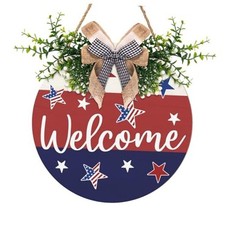 Patriotic Welcome Door Sign for Front 4th of July stars us door wreath