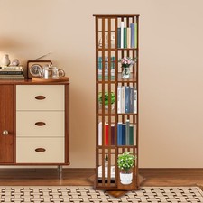 Bamboo Rotating Bookshelf 5 Tiers Open Shelving Magazine Storage Display Rack