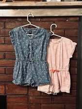 Gap Girls 5 Years Romper Set, Blue Floral  Pink Striped One-Piece, 2 Piece