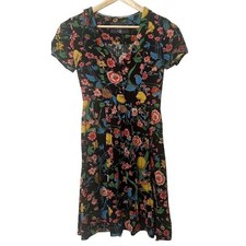 Anthropologie Maeve Black Floral Collared Shirt Button Short Sleeve Mini Dress 0