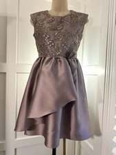 Iris & Ivy Girls Grayish/Lilac Lace Bodice Satin Dress Bow Back Zip Size 14
