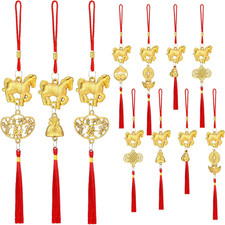 12 Pcs Chinese New Year Decorations 2026 Horse Feng Shui Lucky Charms with Red T