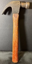 Vintage 1970s Drop Forged Hammer with Solid Steel Head & Red Wooden Handle 12”