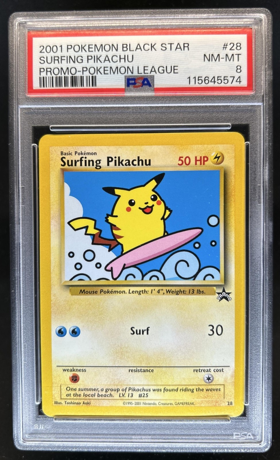 1999 Pokemon Wizards Black Star Promos Surfing Pikachu #28 PSA 8