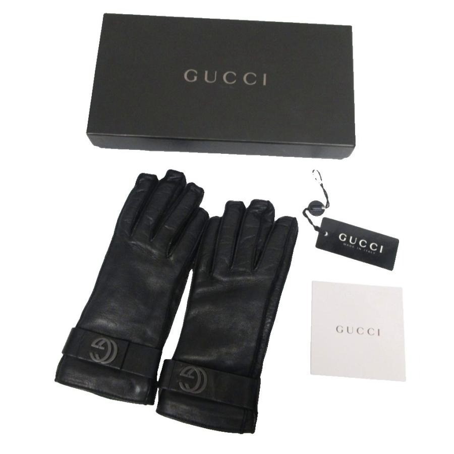 Gucci Interlocking G Gloves Leather Cashmere Blac… - image 1