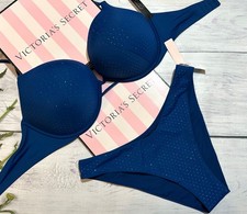 Victoria's Secret Swim Set Bombshell Add-2-Cups Push Up Brazilian Set Shine Blue