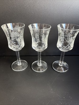 3 Leonard Silver SUMMERFIELD Wine Sherry  Liqueur Glass Carnation Wheat Gray Cut
