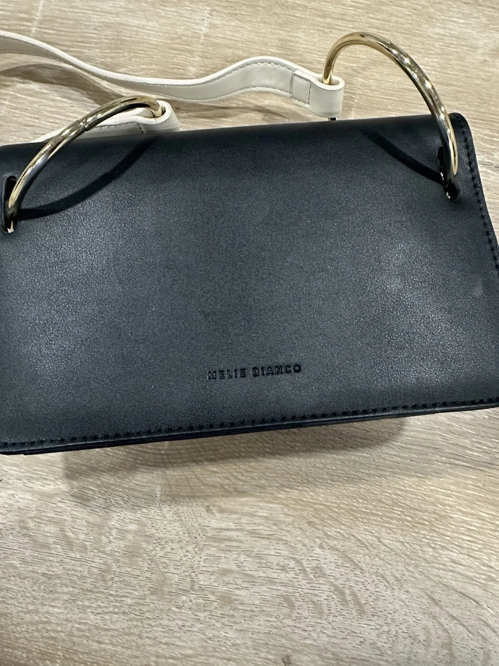 Anthropologie Melie Bianco Black purse with white strap rings & long black strap - Image 4 of 4