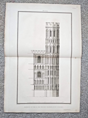 Elevation of the Western Transept of Ely Cathedral - Antique Print - 1808