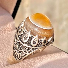 AAA 925 sterling silver mens ring natural yemeni sultani sulaimani agate aqeeq