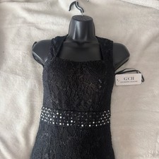 GIUSEPPE CHAYONE Black Lace Beaded Evening Dress Sleeveless Long Size 4