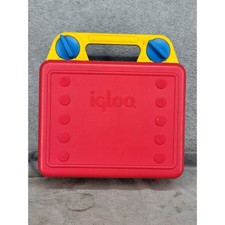 Vintage Igloo Lunch Box Red Blue Yellow Plastic Primary Colors Made in USA