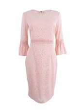 Tommy Hilfiger Women's Lace Bell-Sleeve Dress (4, Powder)