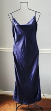 1999 Victoria  s Secret Silk Bias Cut Cowl Y2K Maxi Gown Slip Dress M Blue
