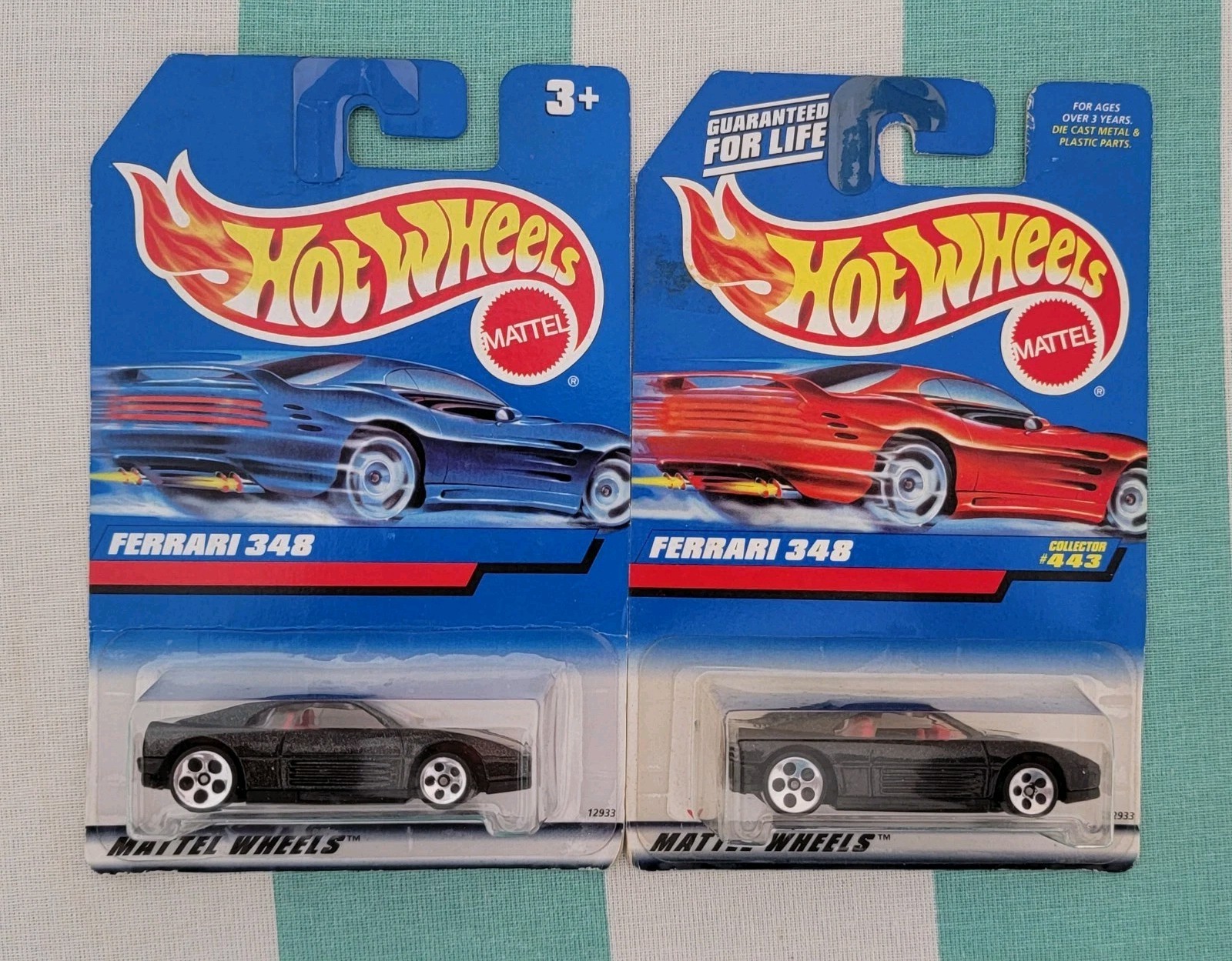 HOT WHEELS FERRARI 348 BLACK SET OF TWO VARIATIONS IN COLOR OF THE CARDS
