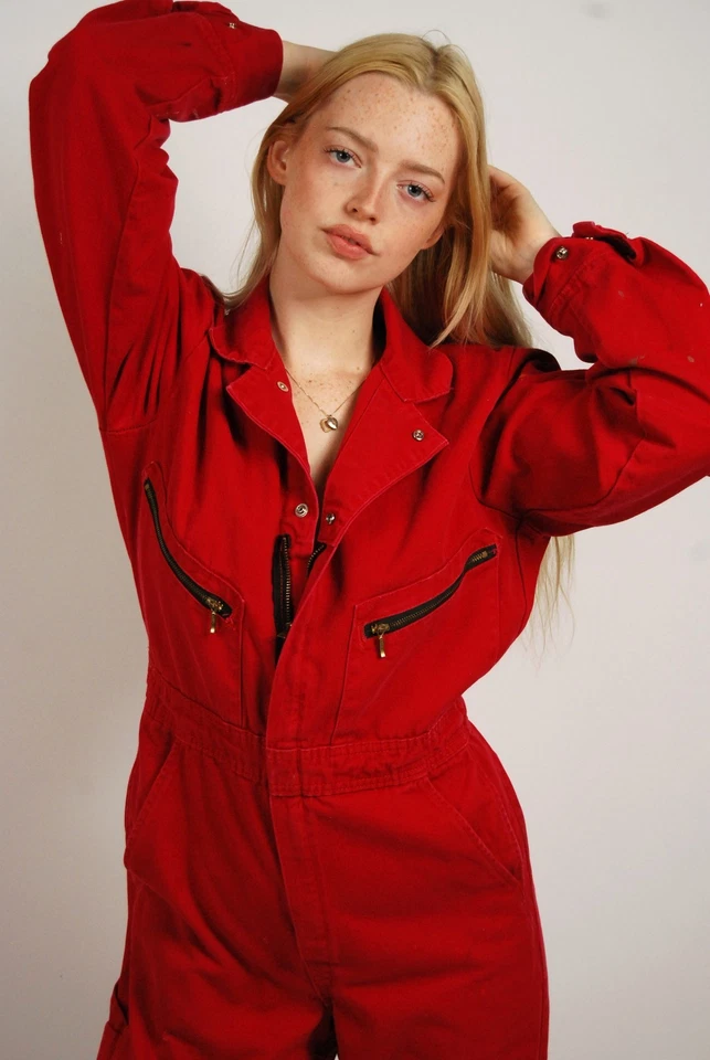 80-е Рабочая одежда Комбинезон (M) средний состаренный винтажный красный - Изображение 4 из 4