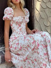 House of CB Tallulah Dress XS Floral Puff Sleeve Rose Print Coquette Romantic