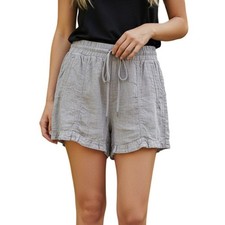Athleta Linen Blend Drawstring Waist Shorts Gray Size Medium Ruffle Hem