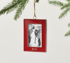 Pottery Barn 2024 Dated RED Rectangle Enamel Picture Frame Ornament-NWT