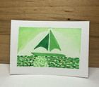 Original ACEO - Green seaglass sailboat seascape watercolor by finns.paints — photo 1