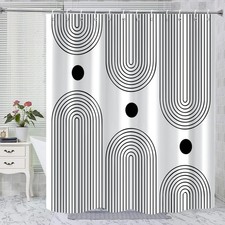 White and Black Shower Curtain, 72W x 72L Pack of 1 , Boho