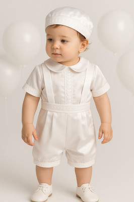 Baby Boys Off White Christening Set 3-Piece Baptism Outfit with Cap 0-24 Months