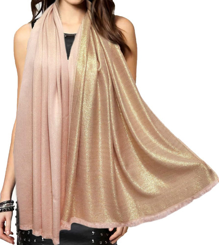 Gragengs Women's Sparkling Metallic Pashmina Shawls and Wraps Long Rose Gold - Picture 1 of 6