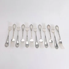 Model 61 Pluto Wellner? (marked MA-HE) Silverplate Set of 12 Dinner Forks Rococo