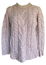 New Aran Woolen Mills Ireland Listowel Womens Merino Winter Rose Cable Sweater M