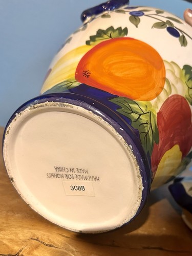 Nonni's VTG Biscotti Cookie Jar Lid Hand Painted Cobalt Blue Fruit Design 12.5” - Picture 10 of 13