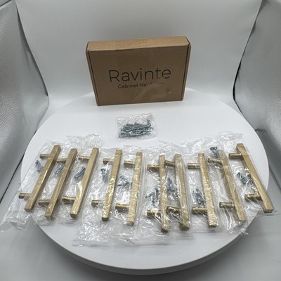 Ravinte 10 Pack Champagne Gold Cabinet Pulls 3-3/4'' Hole Center 6'' Handles