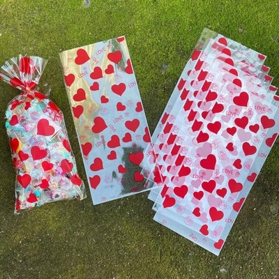 30/50/100Pcs Red Heart LOVE Printed Gift Bags Transparent Plastic OPP Bags