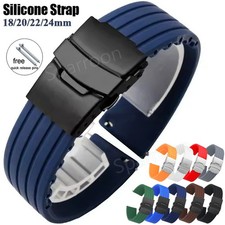 Silicone Rubber Watch Strap Band Waterproof Deployment Clasp 18mm 20mm 22mm 24mm