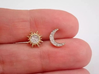 2Ct Round Cut Lab-Created Diamond Sun Moon Stud Earrings 14K Yellow Gold Plated