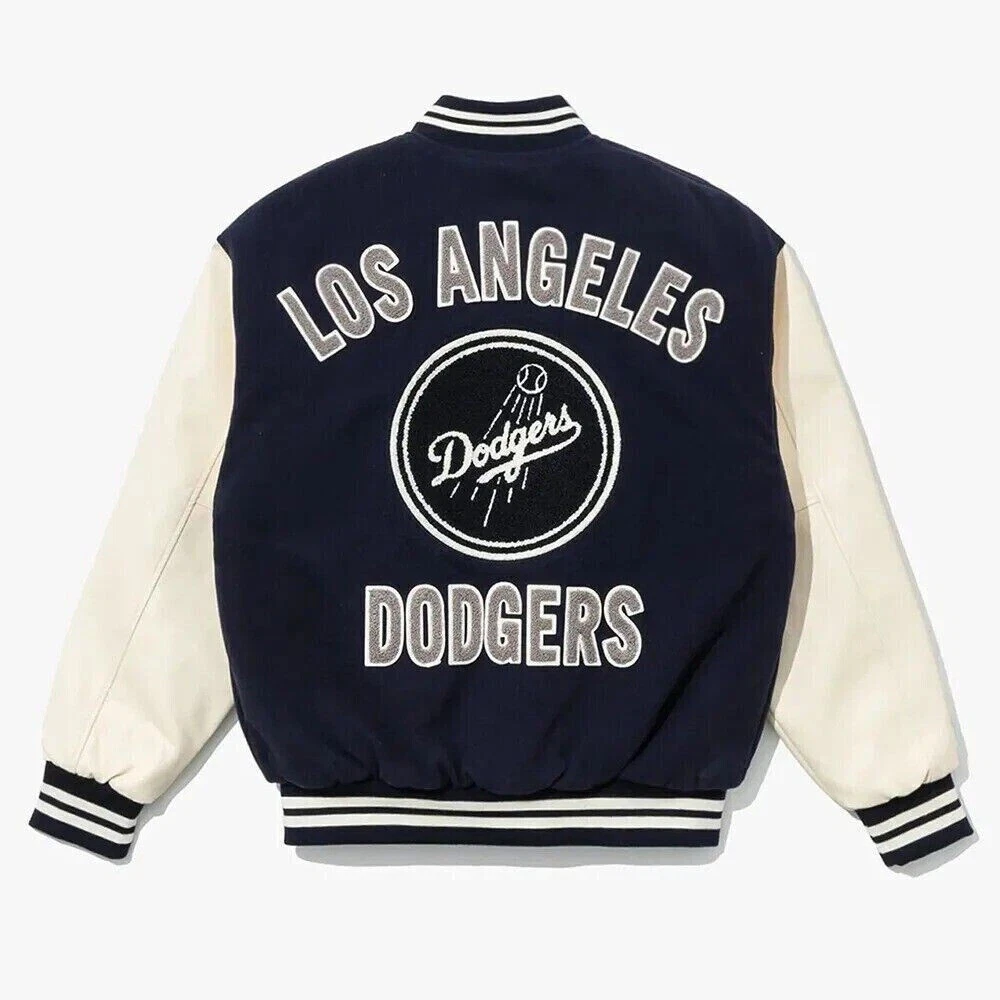 Men's LA Dodgers Blue Wool and White Sleeves Baseball Jacket