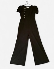 Black wide leg jumpsuit with short sleeves and gold buttons Size M