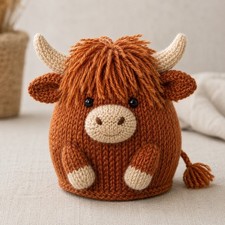 Highland Cow Chocolate Orange Cover DK Strickmuster Terry&rsquo;s 157g bedruckt