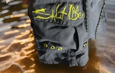 Salt Life 9-XQD Board Shorts Mens L Grey Yellow Swim Brach Cruise Zip Pocket