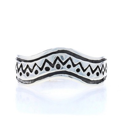 Sterling Silber gewellter Zick Zack Punkt Statement Band - 925 Unisex Ring